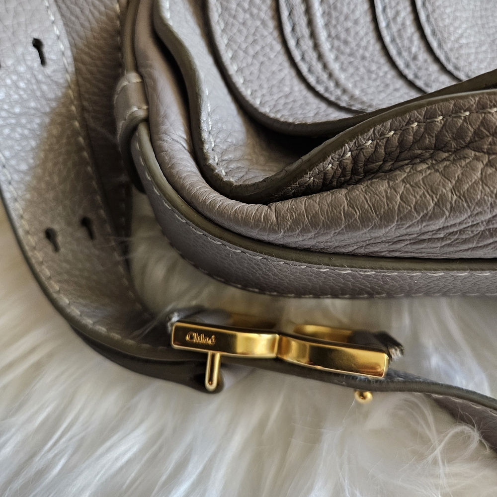 Chloe Taupe Leather Crossbody Bag with Gold Accents